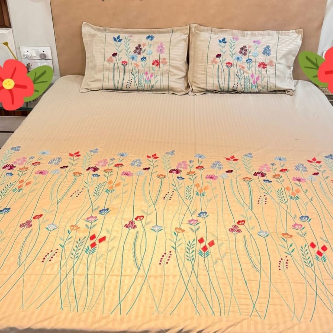 4 Sky Blue Floral Print Bedsheet - Image 1