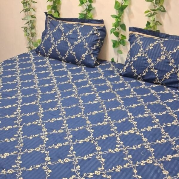 Dark Blue Floral Print Bedsheet